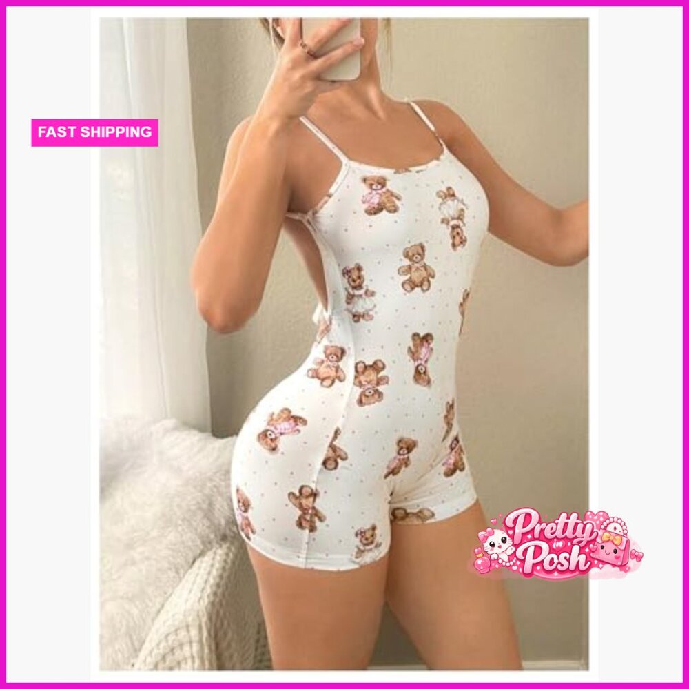 Polyester Elastane Stretch Backless Romper Onesie… - image 2